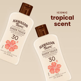 Hawaiian Tropic cap detail highlighting secure squeeze-top for leak prevention