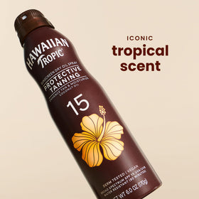 Hawaiian Tropic clear oil texture close-up showing fast absorption
