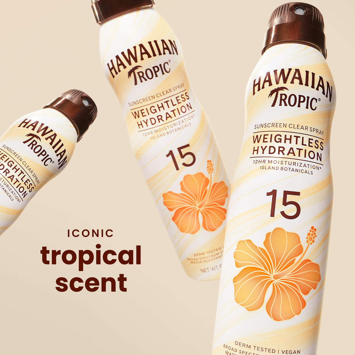 Hawaiian Tropic twist-lock top close-up illustrating leak-proof transport