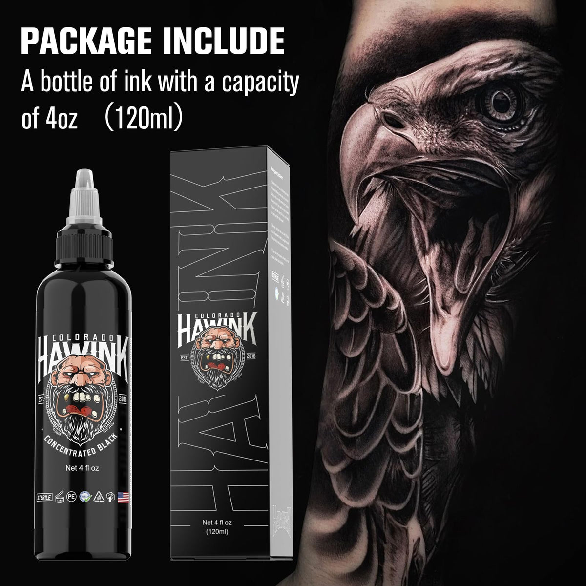 HAWINK black ink pouring from bottle demonstrating smooth flow for consistent coverage