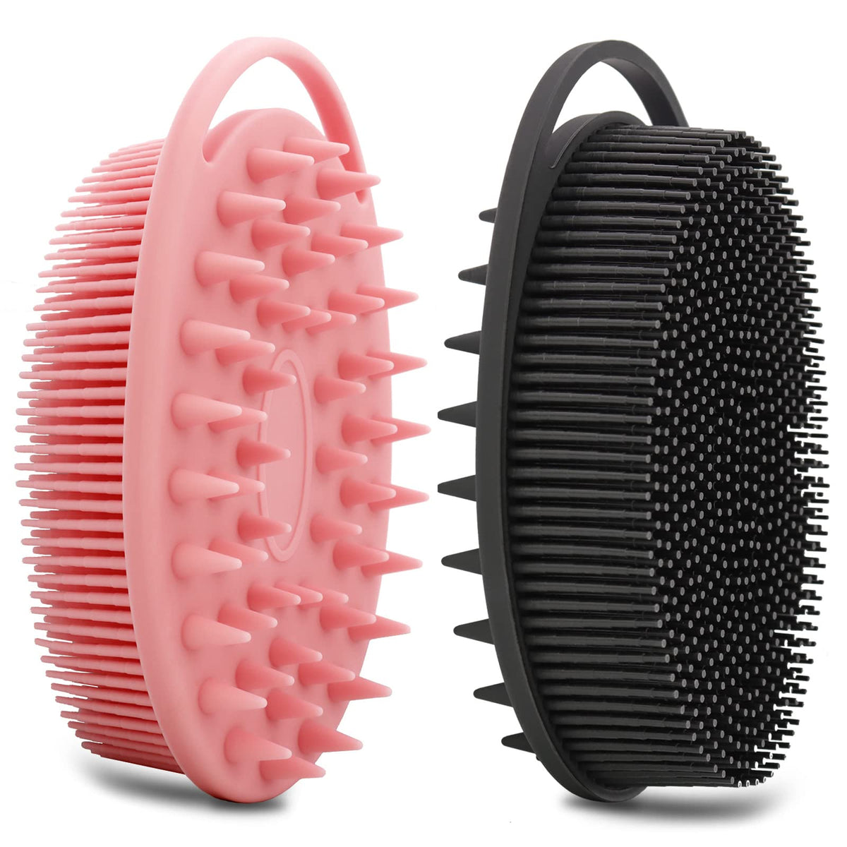 HAYSNA front view of black and pink scrubbers showing dual-sided design and color