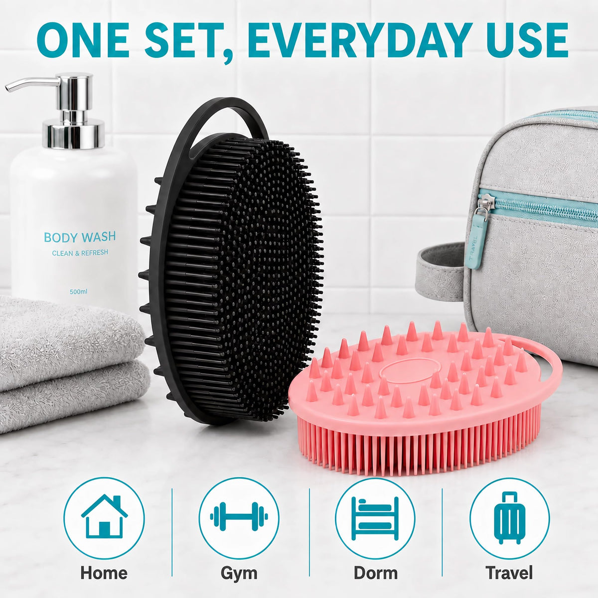 HAYSNA travel setup with scrubber and pouch for hygienic packing and portability