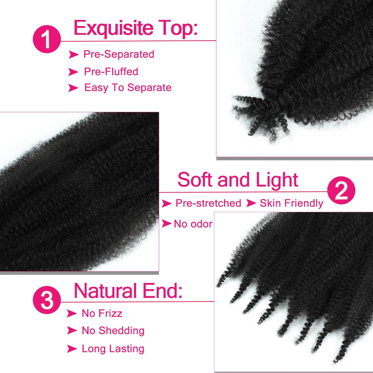 Hbegant bundle pre-fluffed strands fanned out to show ease of installation