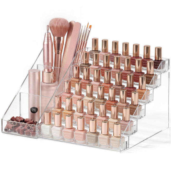 HBlife clear 6-tier front view showing organized polishes and quick selection benefit