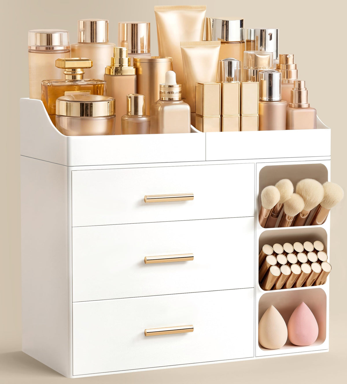 HBlife front view organizer showing tidy cosmetics and neat storage benefit