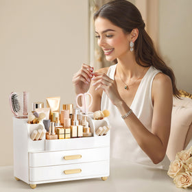HBlife styled on bathroom vanity demonstrating neat display and countertop declutter benefit