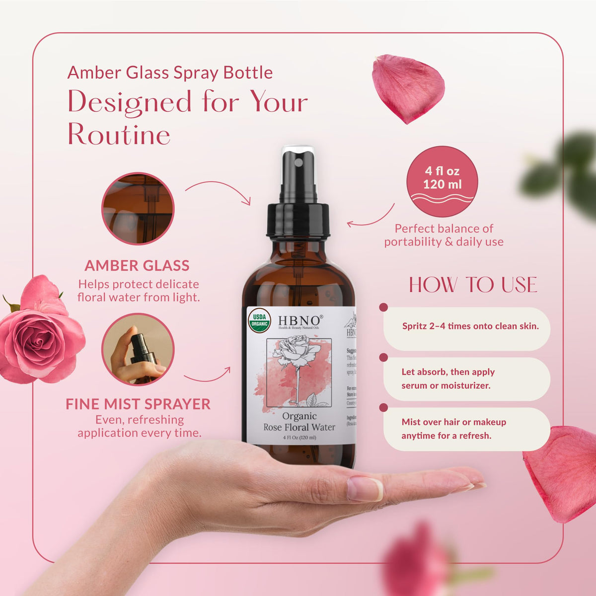 HBNO bottle next to phone showing 4 fl oz travel-friendly size benefit