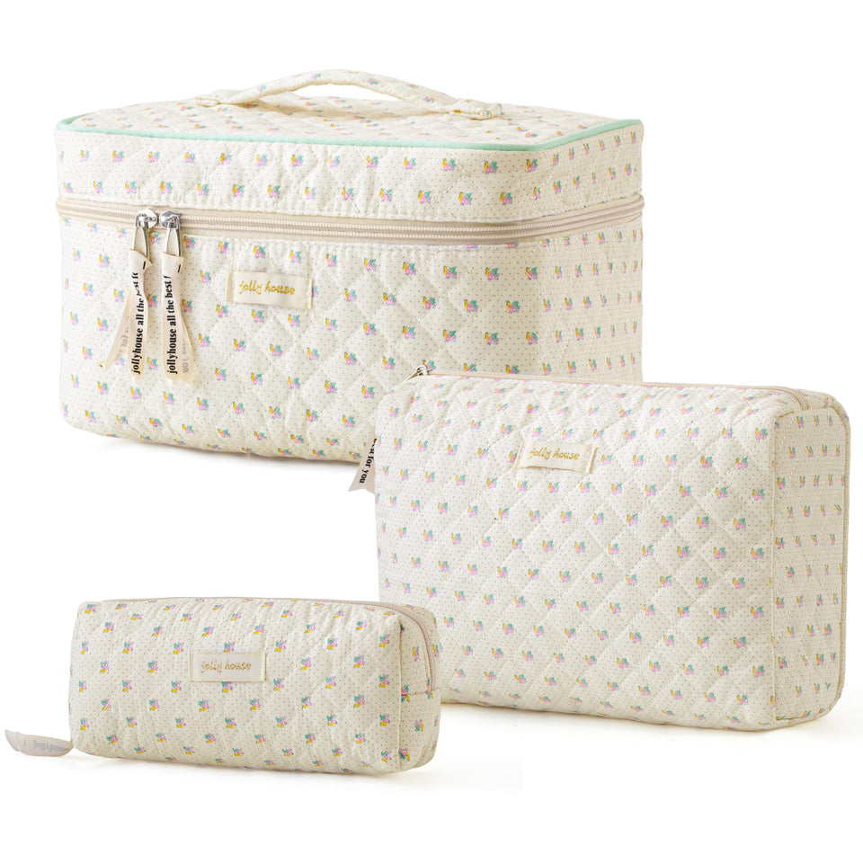 HBselect front view of quilted floral three-piece set showing organized storage benefit