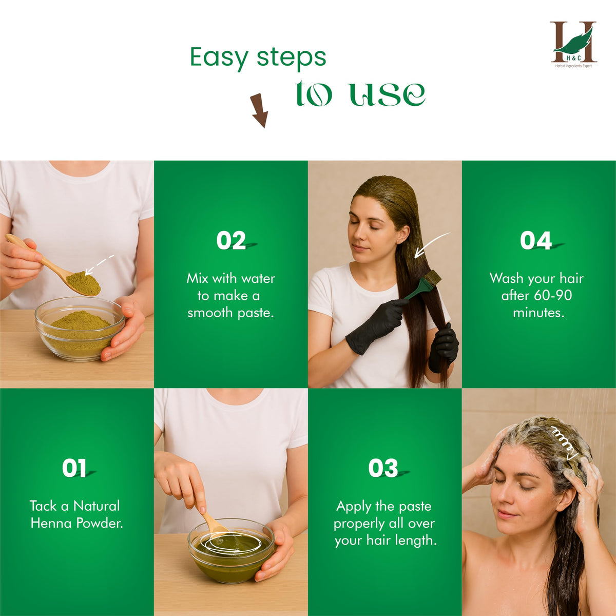 Applying H&C henna to hair roots with brush demonstrates even coverage benefit