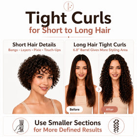 HCAH wand creating tight curls on short hair for defined ringlets