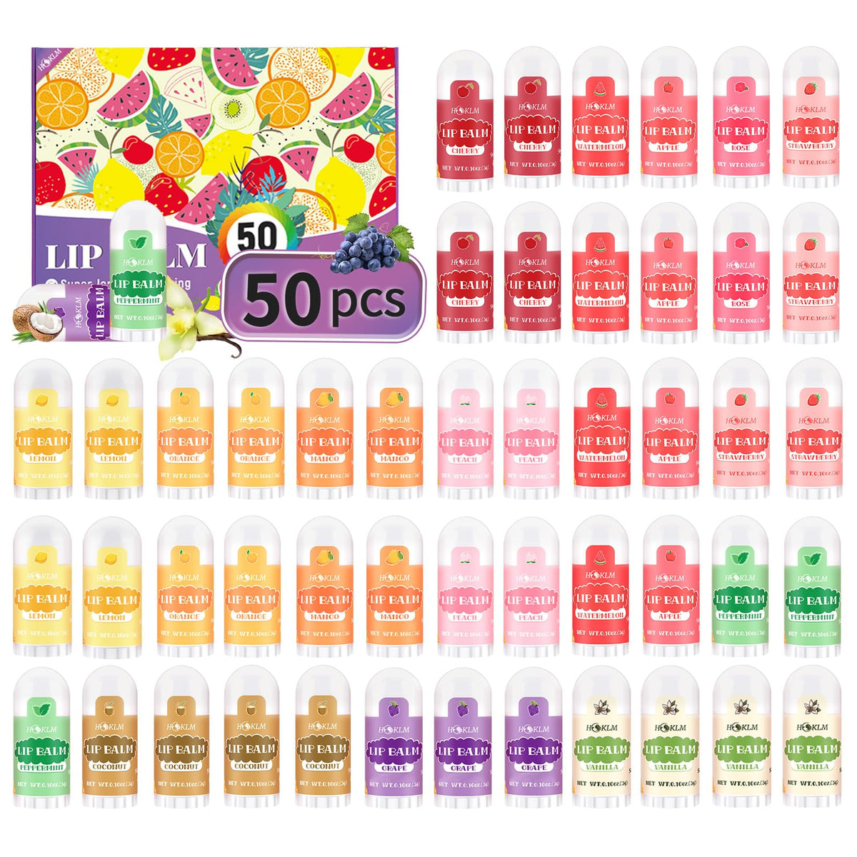 HCKLM front packaging showing 50 mini balms and flavor variety for easy gifting