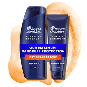 Head & Shoulders clinical strength front packaging showing shampoo and conditioner benefits