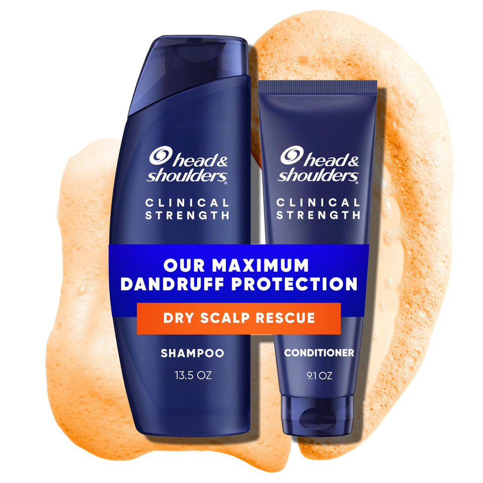 Head & Shoulders clinical strength front packaging showing shampoo and conditioner benefits