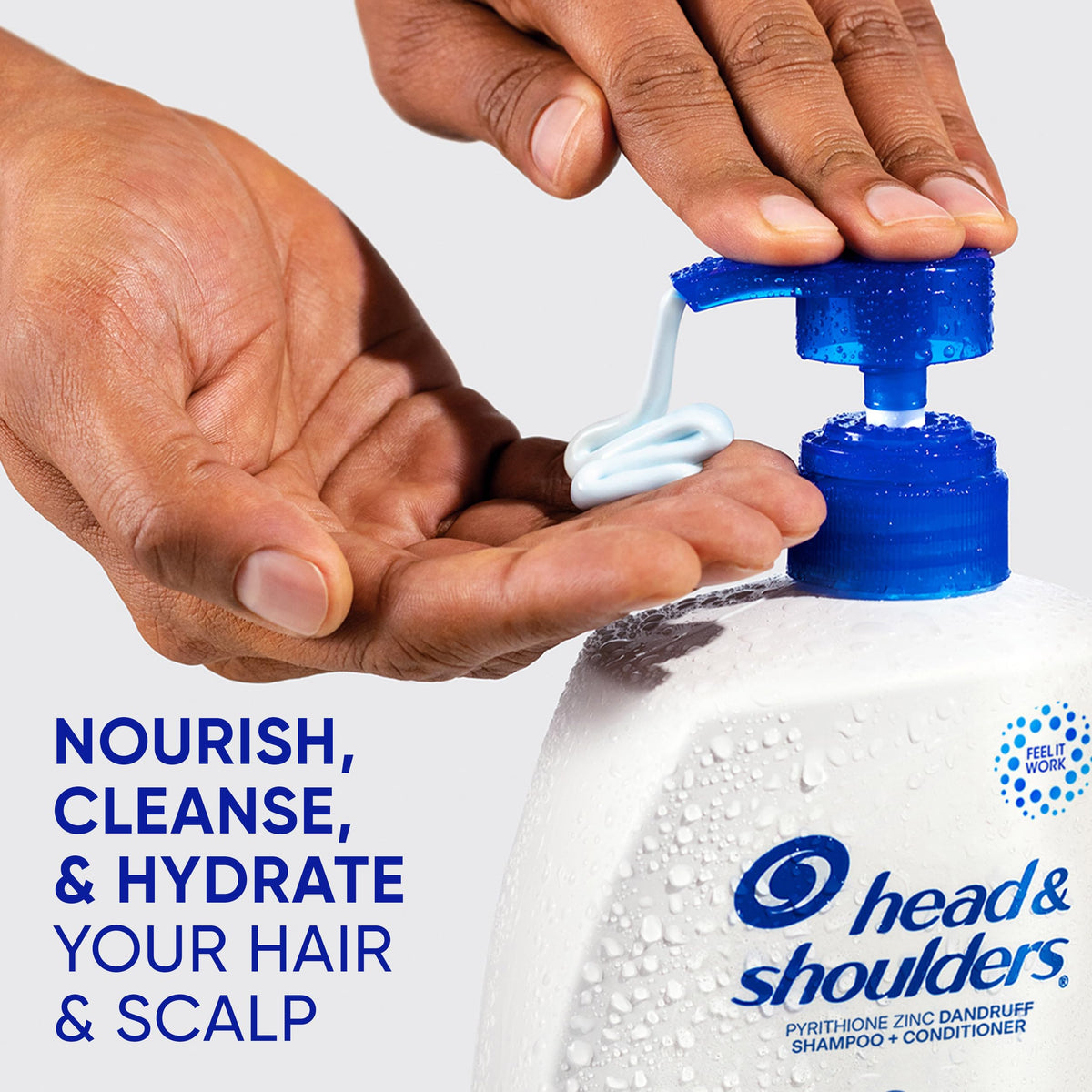 Head & Shoulders close-up label highlighting 1% pyrithione zinc active