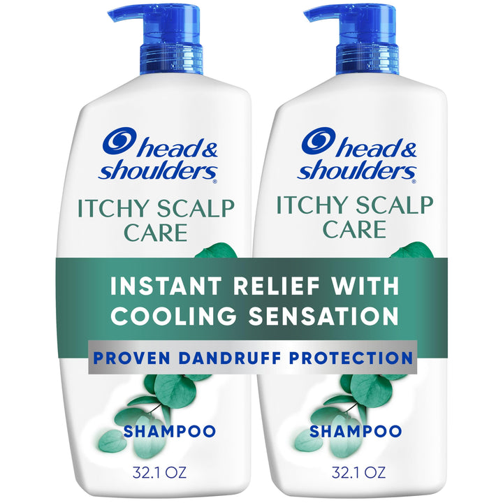 Head & Shoulders front packaging showing twin 32.1 fl oz bottles and eucalyptus refresh
