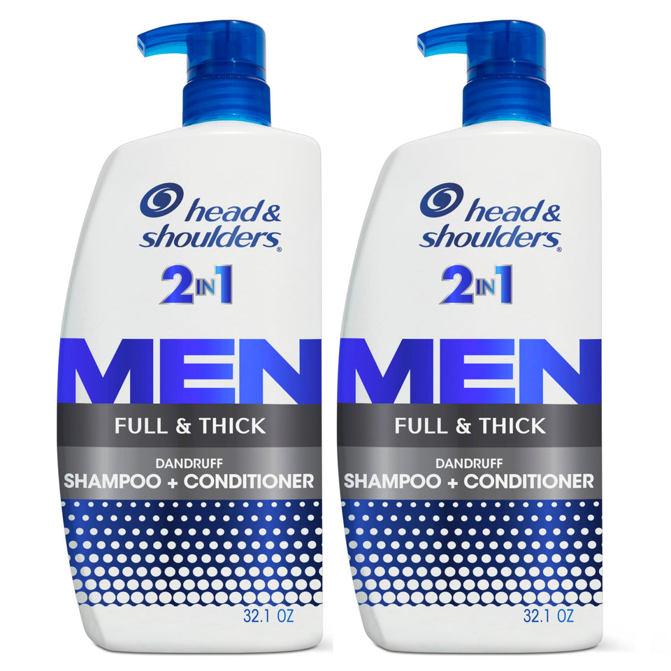 Head & Shoulders front packaging showing twin 32.1 fl oz bottles and clear benefits
