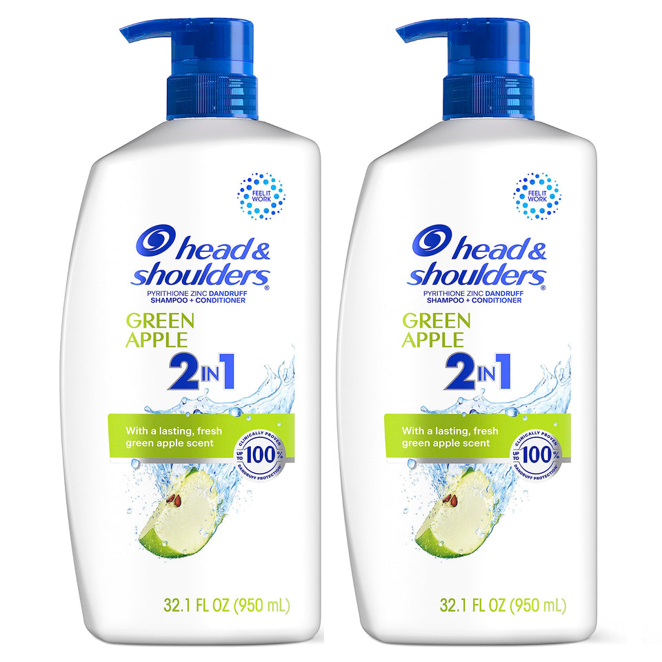 Head & Shoulders green apple front packaging showing twin bottles and scent benefit