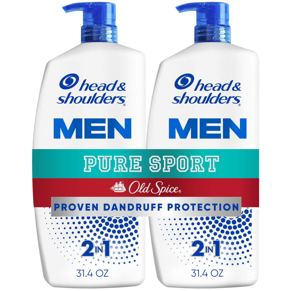Head & Shoulders front packaging showing twin pack and Old Spice scent benefit