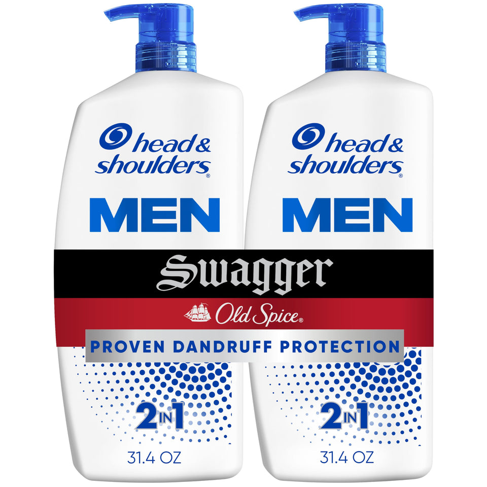 Head & Shoulders front packaging showing twin 31.4 fl oz bottles and branding benefit dandruff control