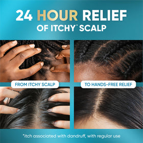 Applying Head & Shoulders elixir directly onto scalp, demonstrates soothing use between washes