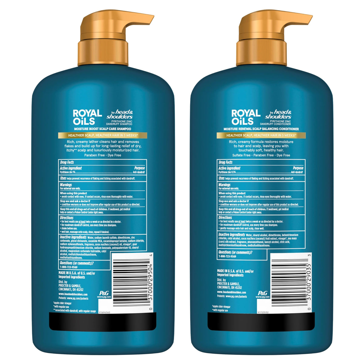 Head & Shoulders label close-up showing 1% pyrithione zinc and paraben-free claim