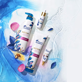 Head & Shoulders bottle on bathroom counter emphasizing daily routine convenience