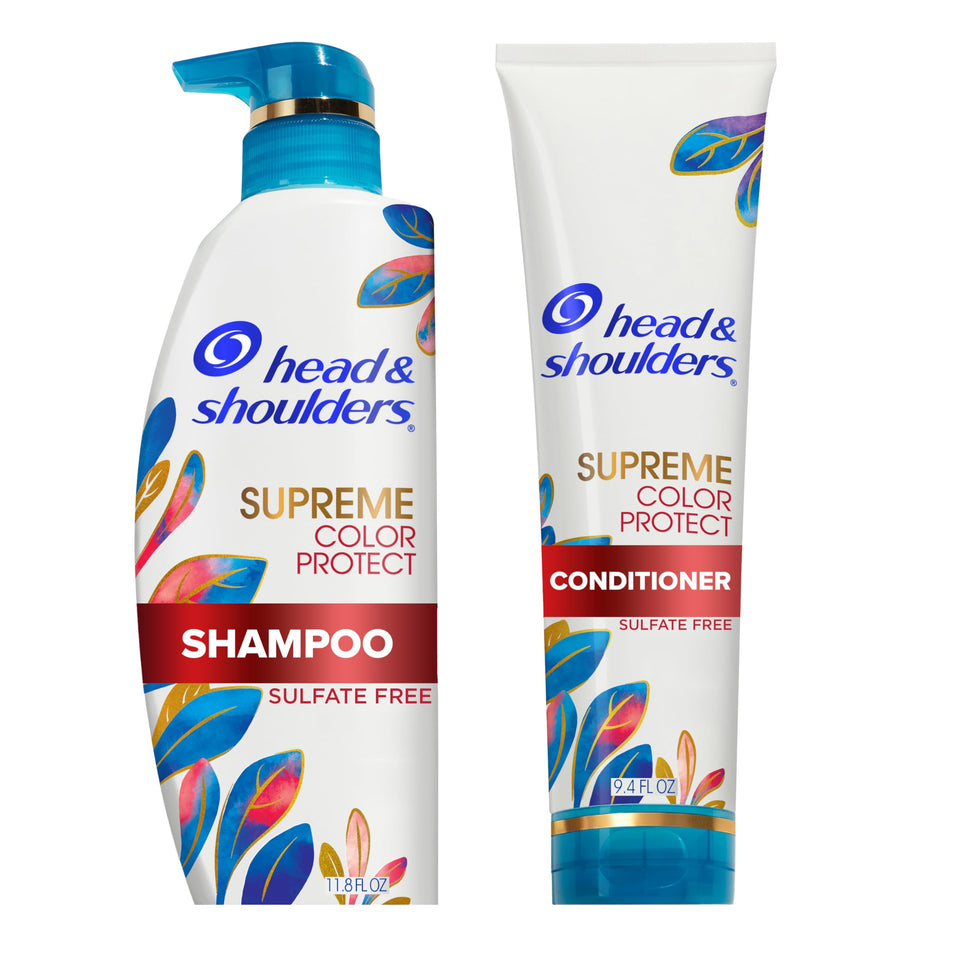 Head & Shoulders front view of shampoo and conditioner set showing packaging and sizes
