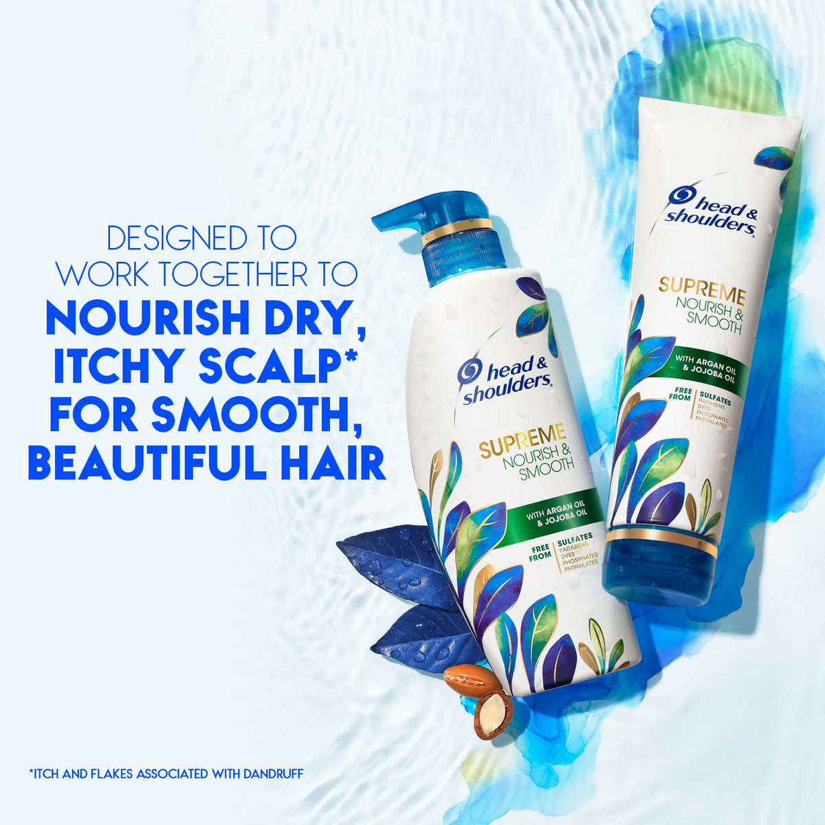 Person applying Head & Shoulders conditioner in the shower to calm scalp and frizz