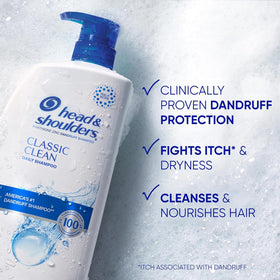Head & Shoulders close-up label highlighting 1% pyrithione zinc for flake control