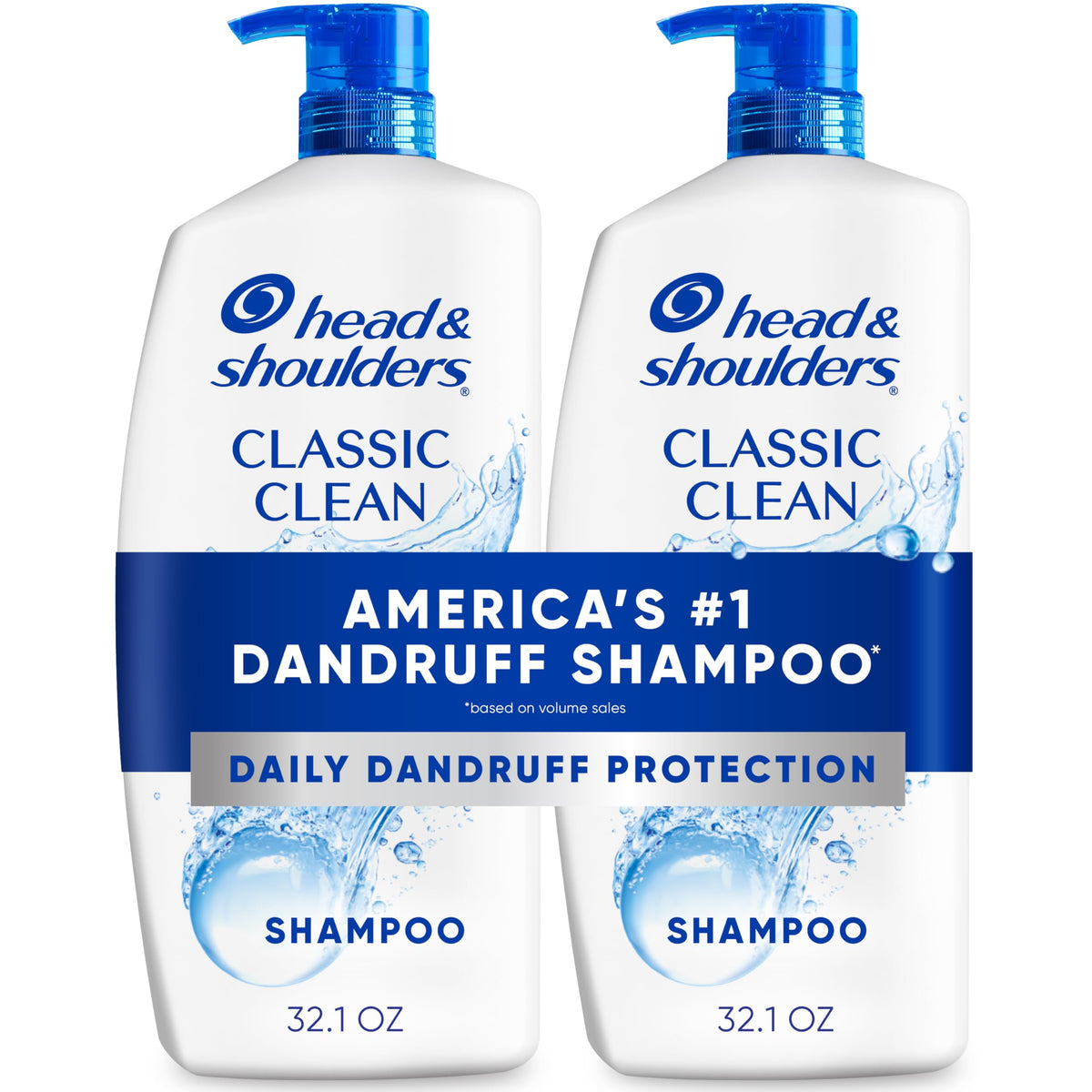 Head & Shoulders front packaging showing twin 32.1 fl oz bottles and value savings benefit