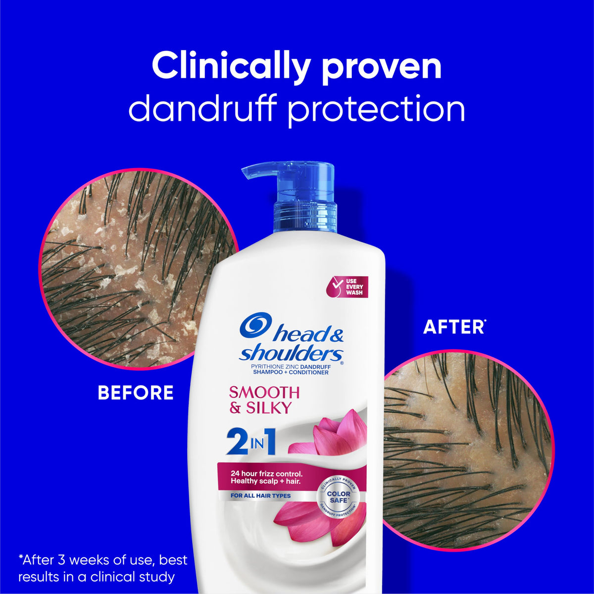 Head & Shoulders styled hair showing shiny, smooth, frizz-controlled finish