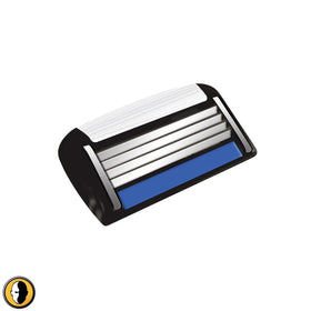 HeadBlade HB4 cartridge next to coin showing scale and compact design for precise handling