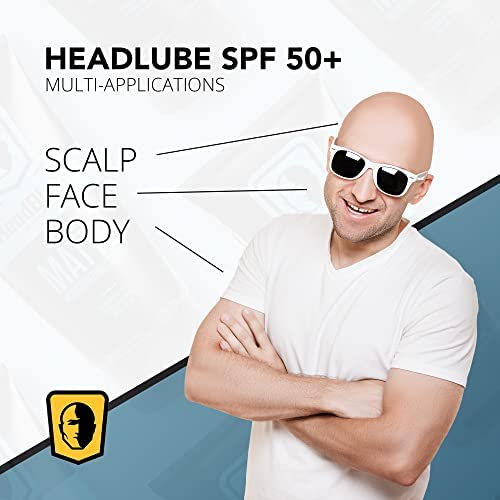HeadBlade HeadLube applied to face and shoulder offering daily moisture and SPF