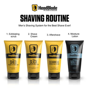 HeadBlade HeadLube Matte on a shaved head in lifestyle scene showing refreshed look benefit