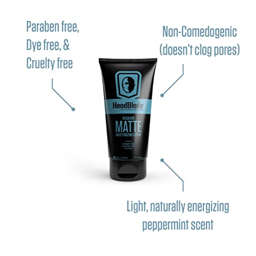 HeadBlade HeadLube Matte 5 oz next to ruler showing true size and travel-ready benefit