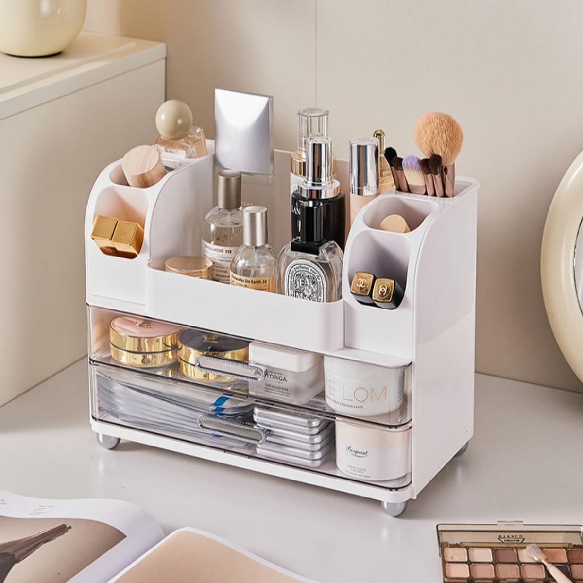 Heaime open drawer with masks and tools for neat flat storage