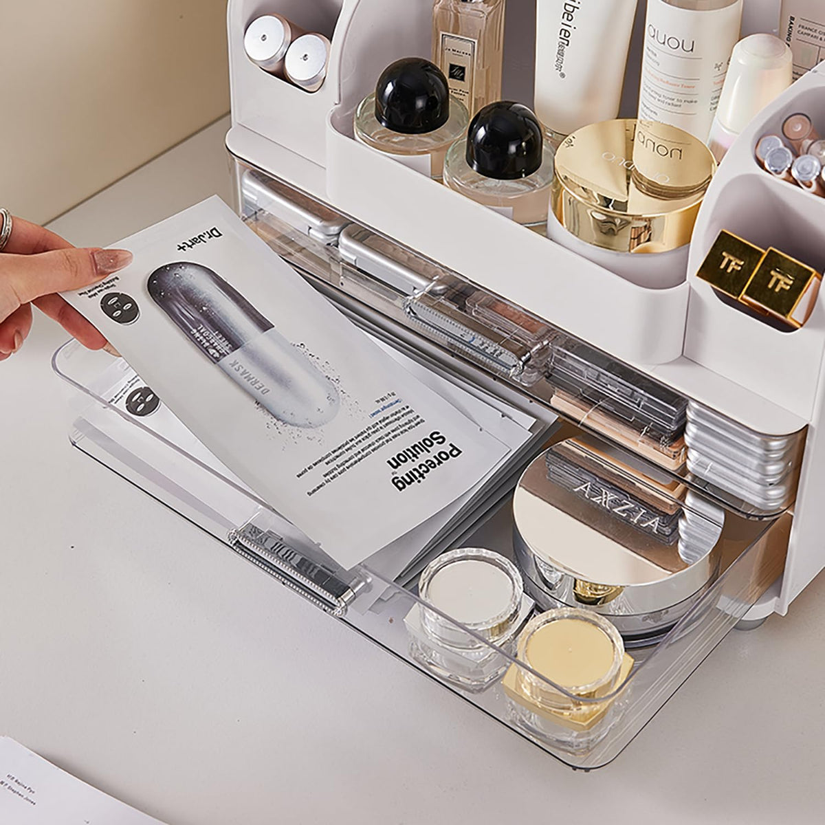 Heaime side profile showing organizer depth for compact countertops