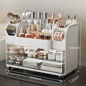 Heaime open top compartment holding tall skincare bottles for quick access