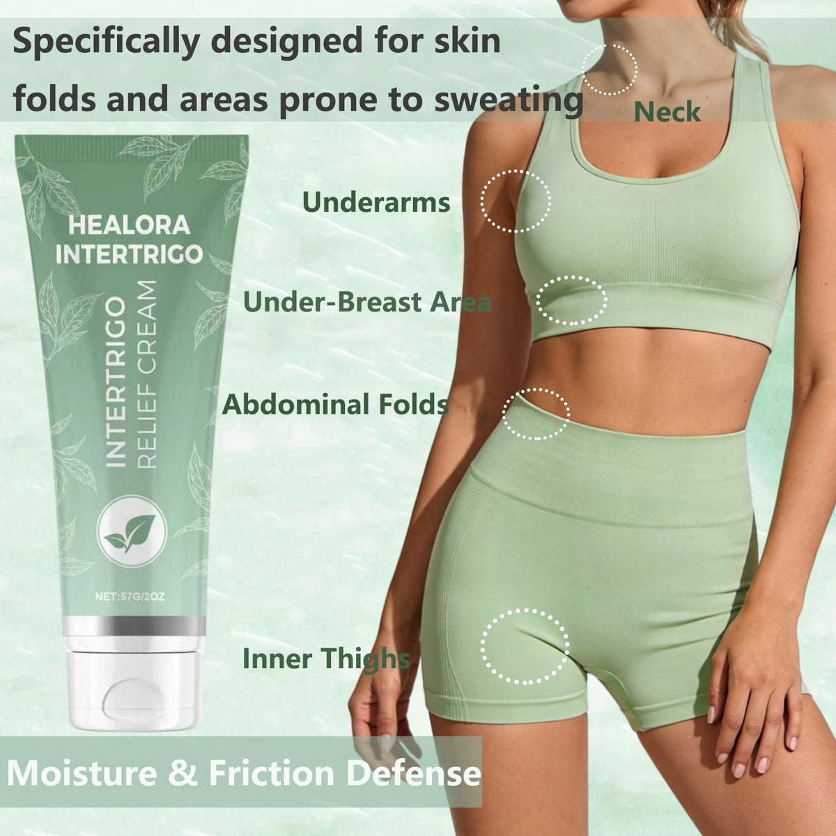 Healora Intertrigo cream texture close-up demonstrating lightweight absorbency