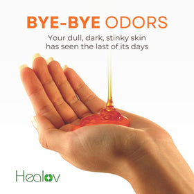 Healov used on feet illustrating targeted odor control and soothing cleanse