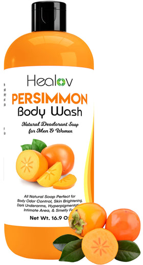 Healov front bar showing persimmon soap packaging and clean presentation benefit