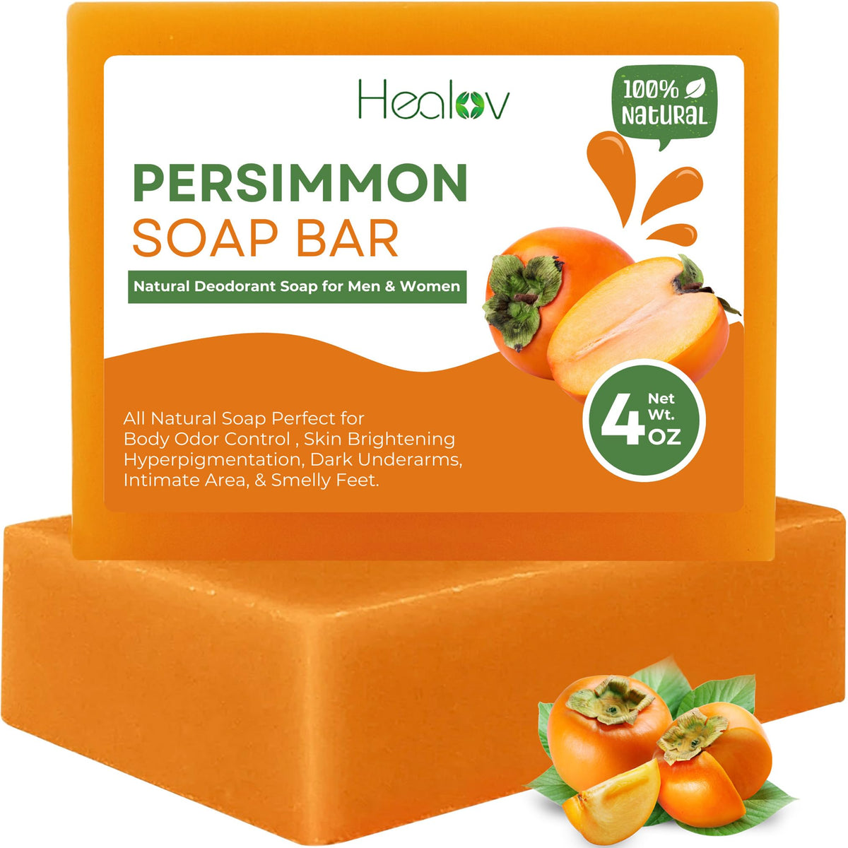 Healov persimmon soap front packaging showing clean design and benefit
