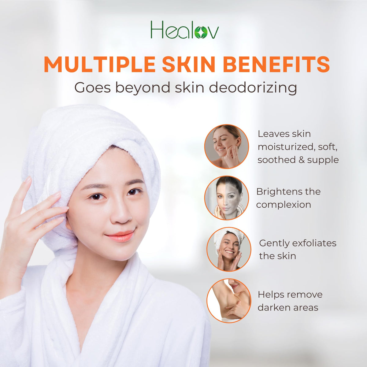 Healov persimmon soap rich lather on skin demonstrating effective cleansing