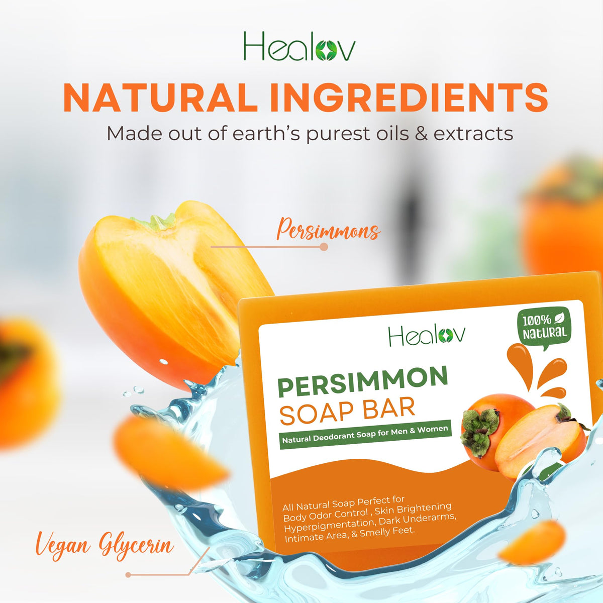 Healov persimmon soap applied underarm showing deodorizing benefit