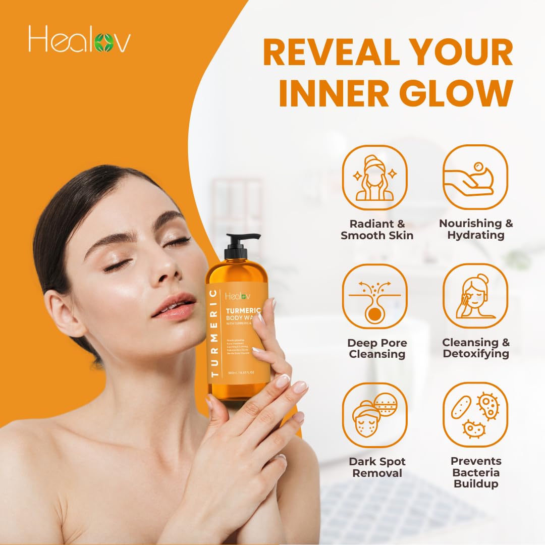 Healov turmeric powder ingredient shot illustrating botanical brightening benefit