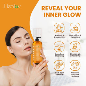 Healov turmeric powder ingredient shot illustrating botanical brightening benefit