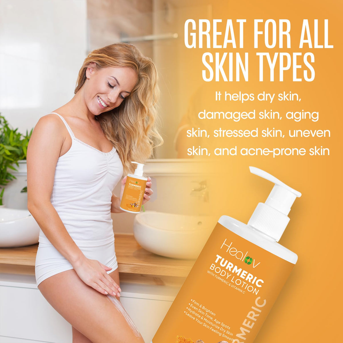 Healov turmeric lotion pump dispenser detail for easy application
