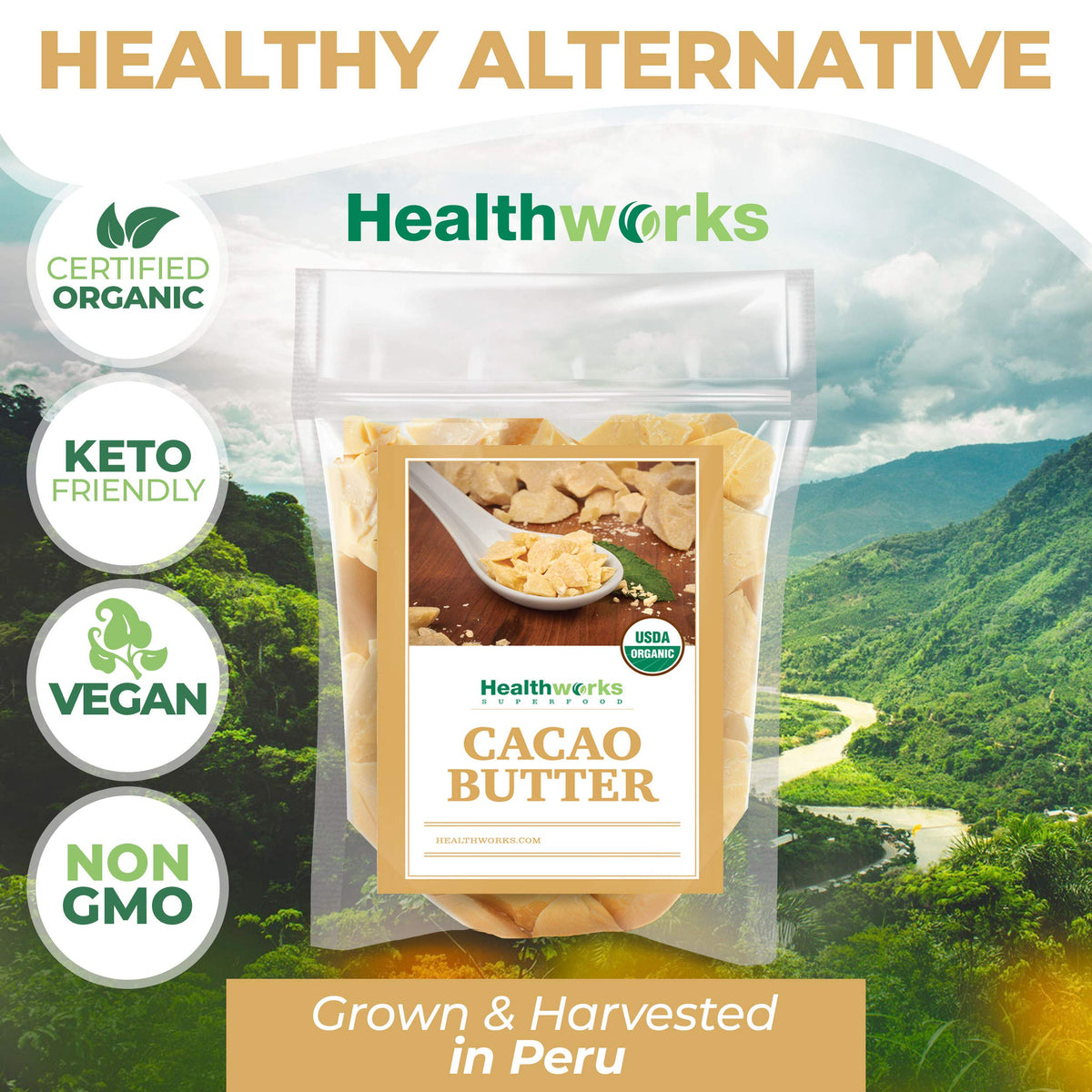 Healthworks cacao butter in lotion-making setup for DIY skincare benefit