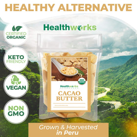 Healthworks cacao butter in lotion-making setup for DIY skincare benefit