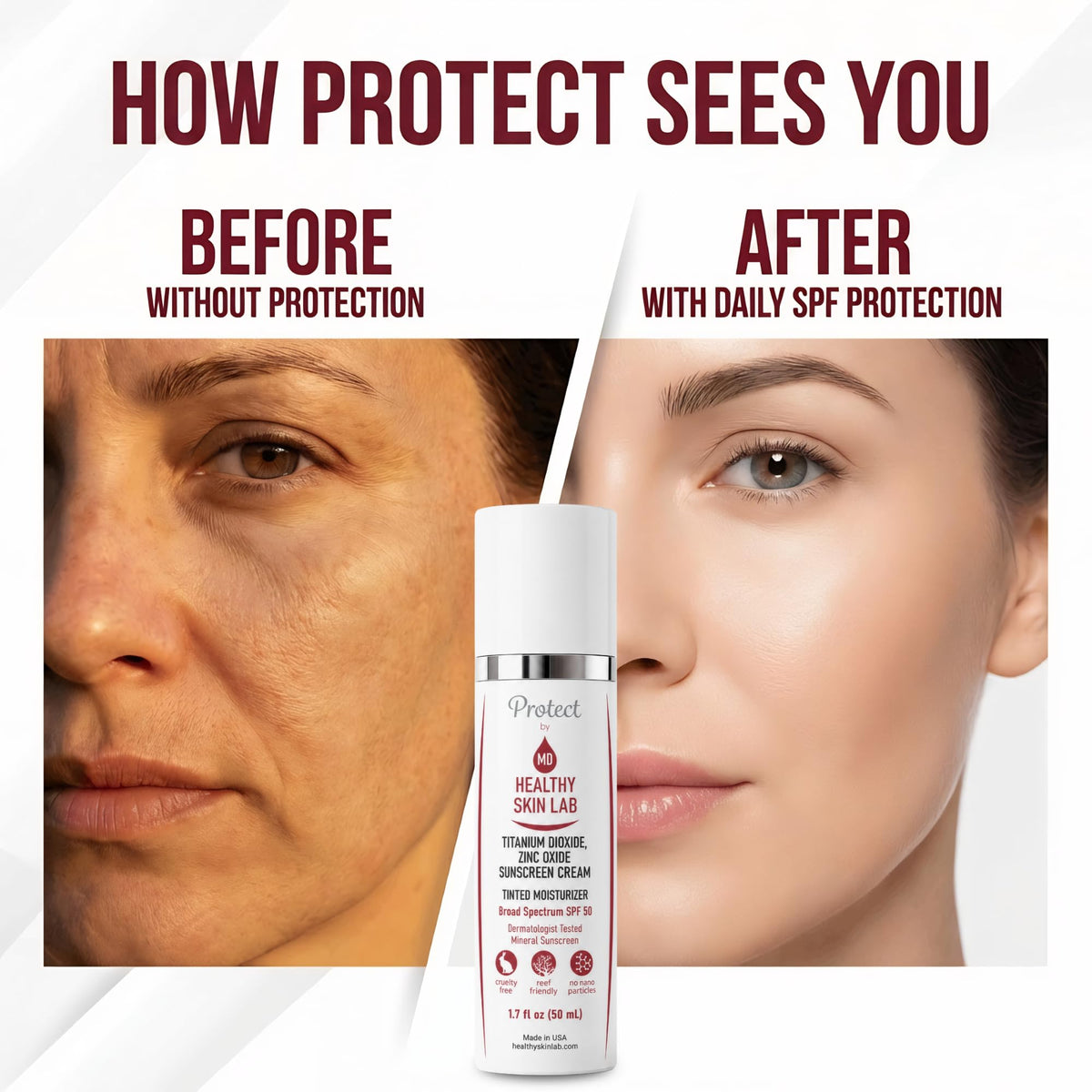 Healthy Skin Lab size comparison with 1.8 oz tube, clarifies travel-friendly, everyday convenience